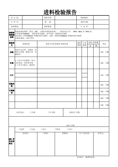 IQC进料料检验报告