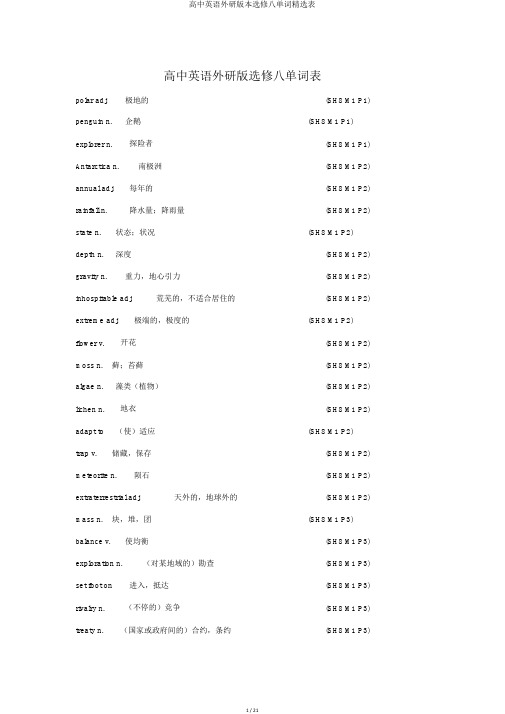 高中英语外研版本选修八单词优选表