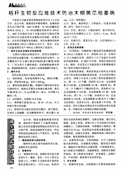 秸秆生物反应堆技术防治大棚黄瓜枯萎病