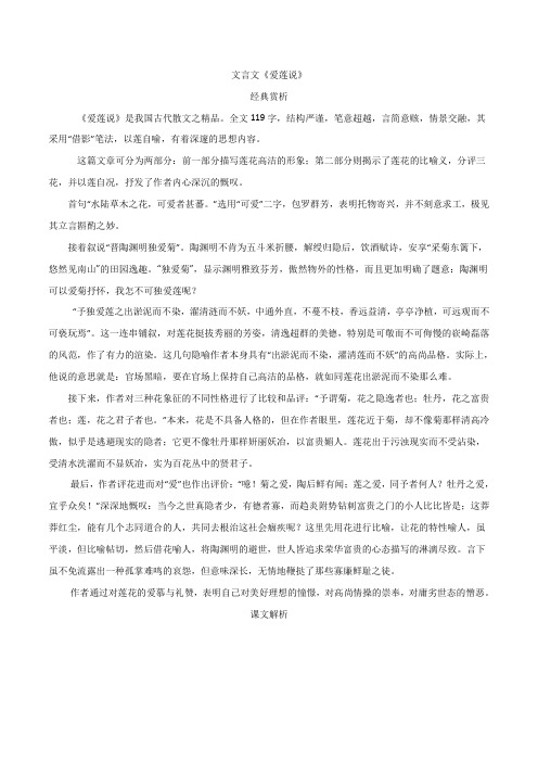 2020学年中考语文课内文言文《爱莲说》经典赏析