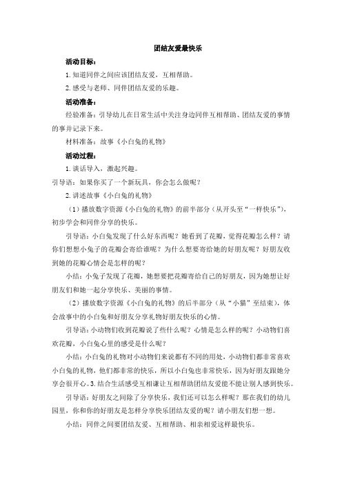 大班社会：团结友爱最快乐