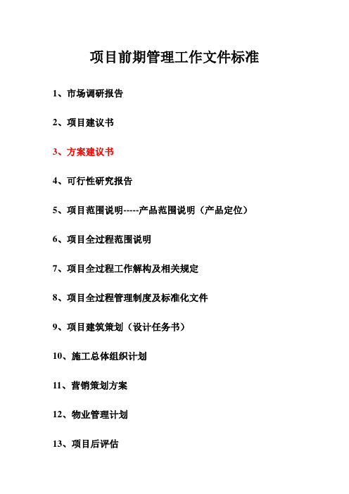 项目前期管理工作文件标准