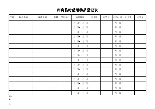 临时借用物品登记表