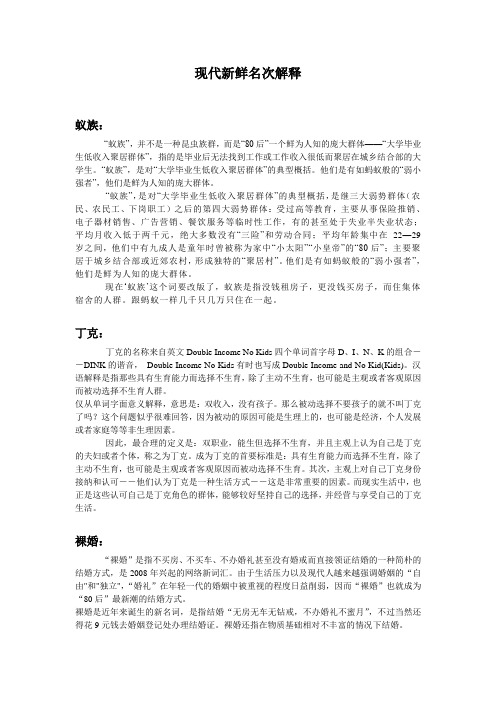 现代新鲜名词解释