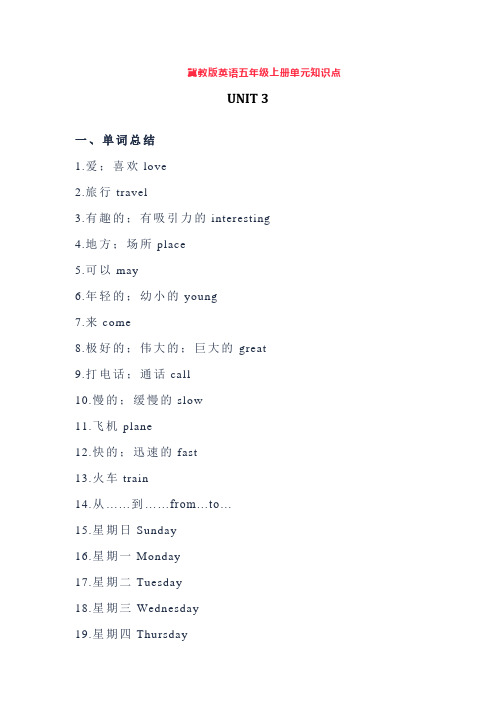 冀教版英语五年级上册Unit3单元知识点