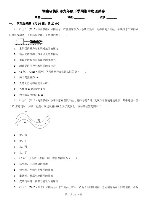 湖南省衡阳市九年级下学期期中物理试卷 