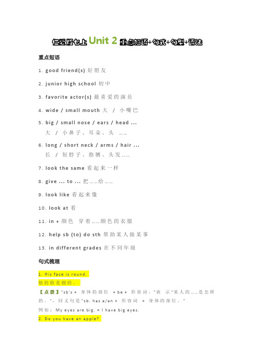 仁爱版七上Unit 2重点短语+句式+句型+语法
