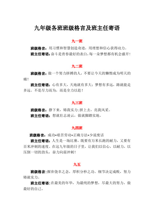 九年级各班格言及班主任寄语