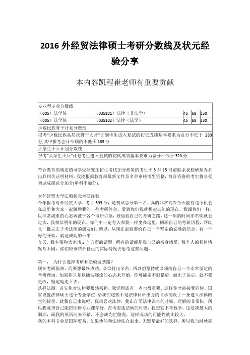 2016外经贸法律硕士考研分数线及状元经验分享