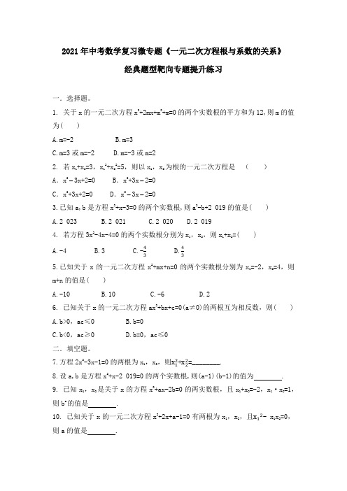 2021九年级中考数学专题《一元二次方程根与系数的关系》经典题型靶向专题提升练习