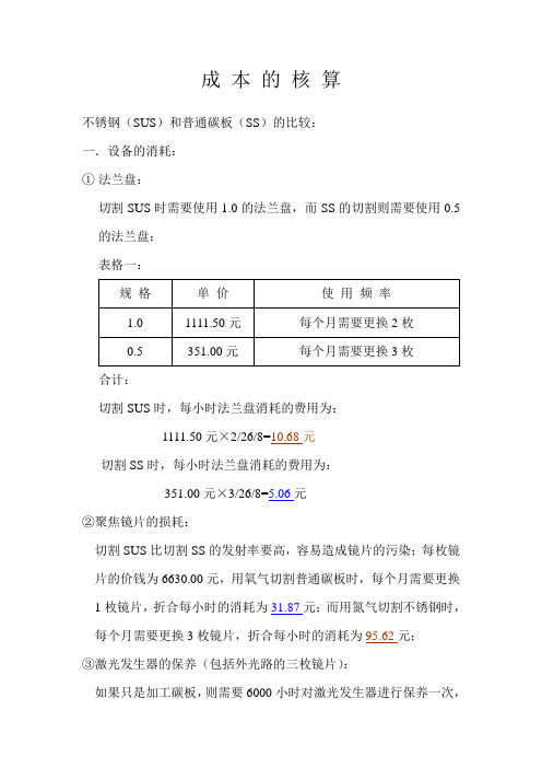 激光成本的 核算