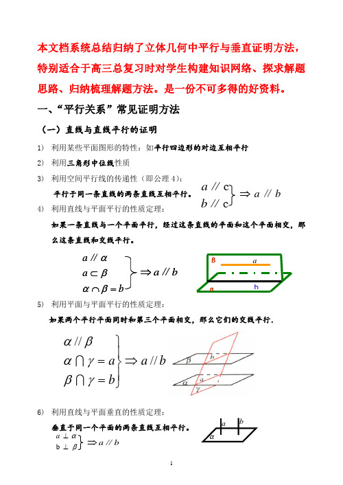 (完整版)立体几何中平行与垂直证明方法归纳