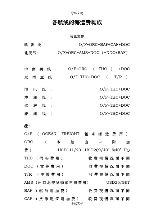 海运航线各海运费总览之令狐文艳创作