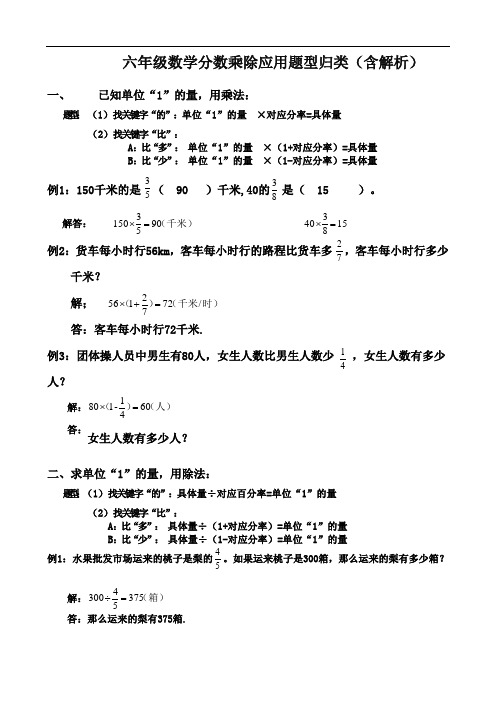六年级数学分数乘除应用题型归类(含解析)