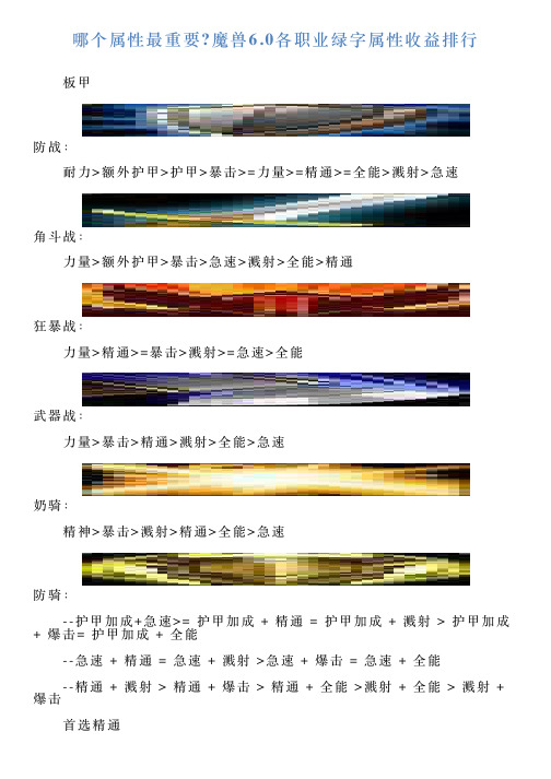 哪个属性最重要魔兽60各职业绿字属性收益排行