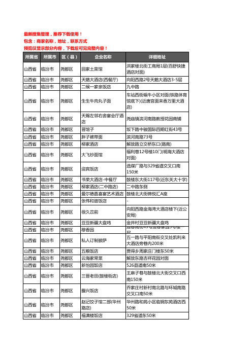 新版山西省临汾市尧都区酒店餐饮企业公司商家户名录单联系方式地址大全412家