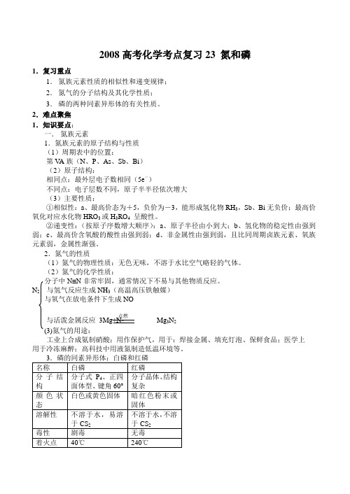 高考化学考点复习23 氮和磷