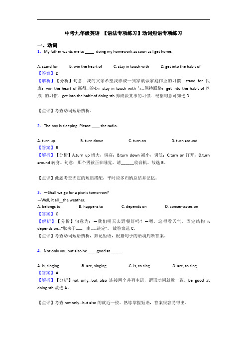 中考九年级英语 【语法专项练习】动词短语专项练习