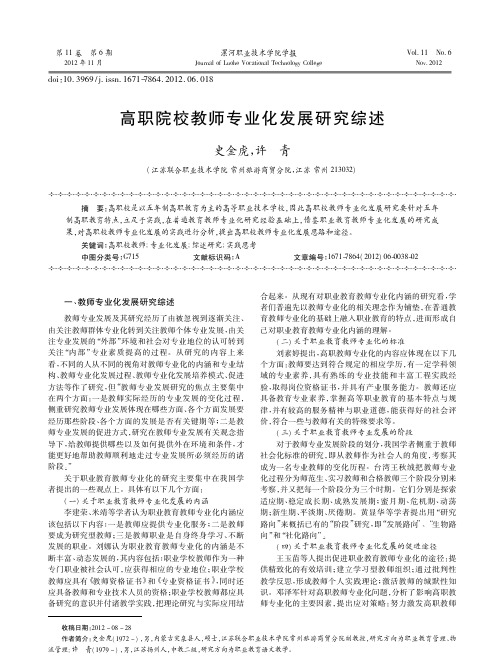 高职院校教师专业化发展研究综述史金虎