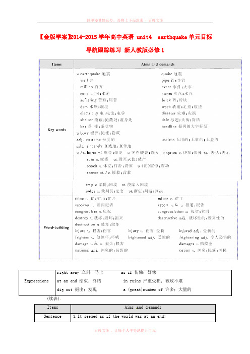 【金版学案】20142015学年高中英语 unit4 Earthquakes单元目标导航跟踪练习 新
