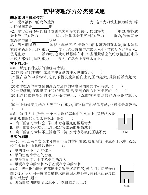 初中物理浮力分类测试题含答案