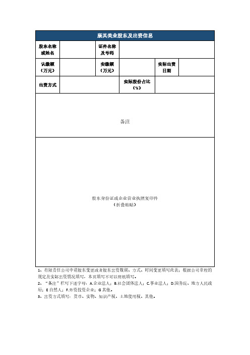 股东出资信息表(内部)模板