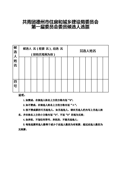 第一届委员会委员候选人选票