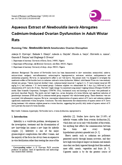 Aqueous Extract of Newbouldia laevis Abrogates Cad