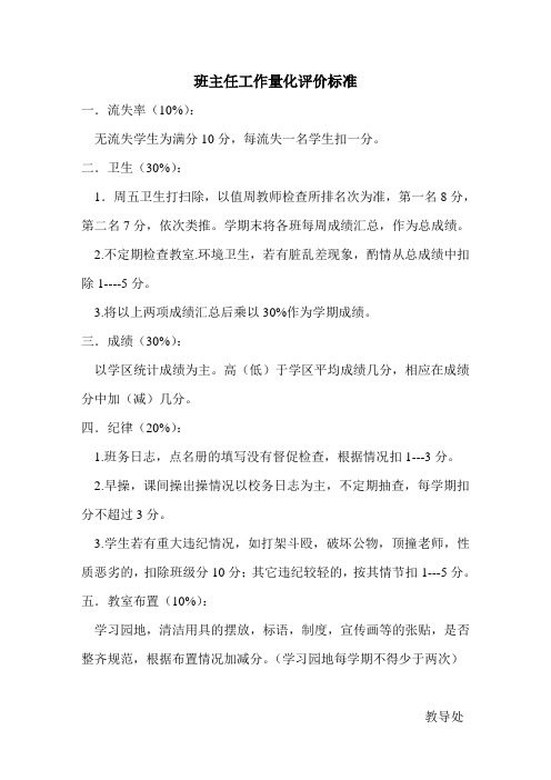 班主任工作量化评价标准