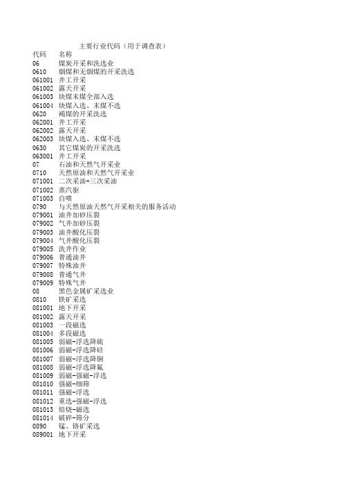 主要行业代码