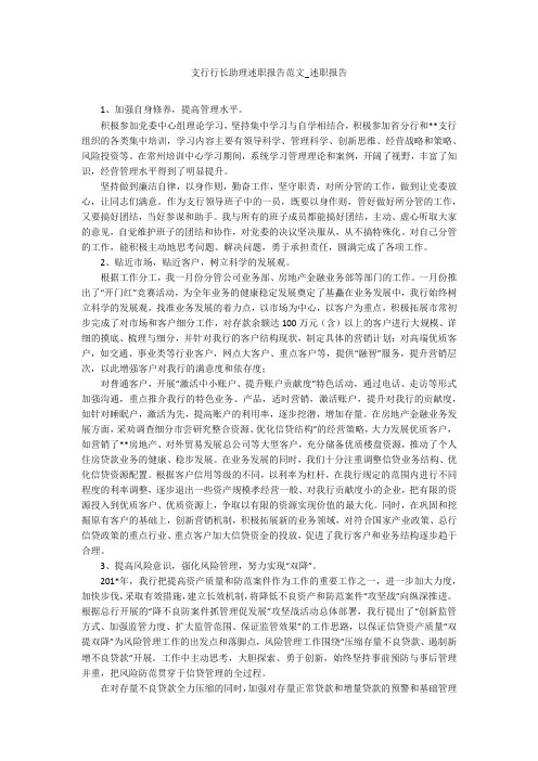 支行行长助理述职报告范文_述职报告