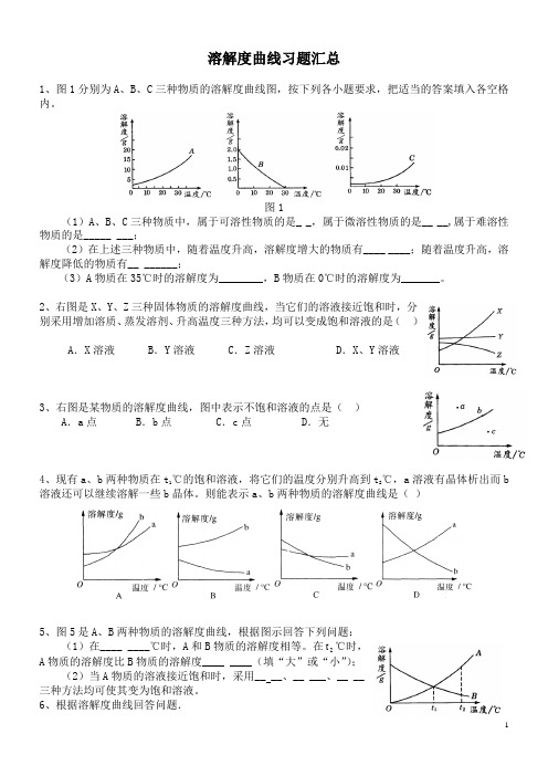 中考化学溶解度曲线习题汇总含答案