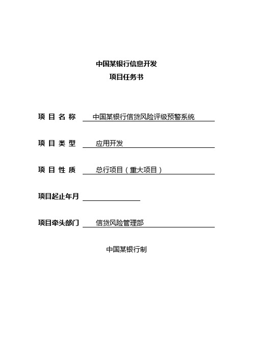 中国银行信贷风险评级预警系统项目任务书