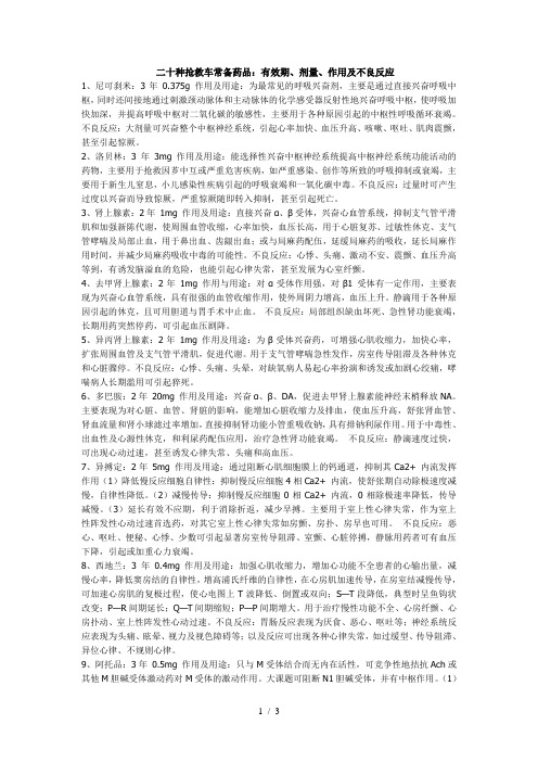 二十种抢救车常备药品