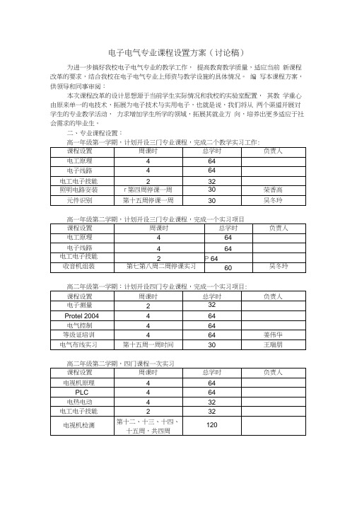 电子电气专业课实习计划