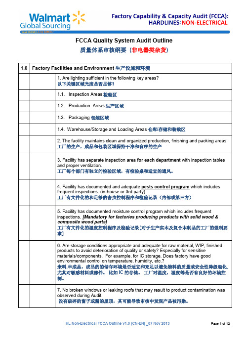 最新版沃尔玛FCCA验厂清单