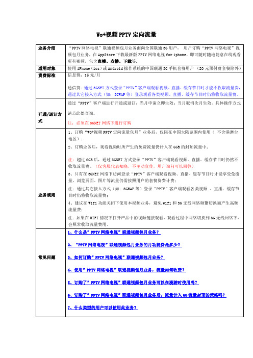 Wo+视频PPTV定向流量