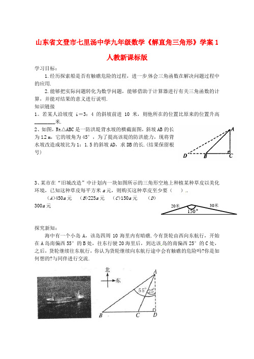 山东省文登市七里汤中学九年级数学《解直角三角形》学