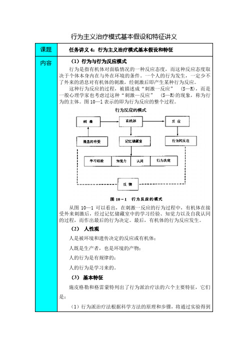 行为主义治疗模式基本假设和特征讲义