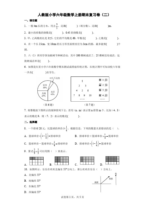 人教版小学数学六年级上册《期末复习卷(二)》(含参考答案)