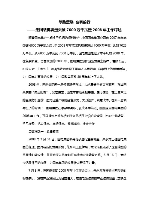 国电集团2008年工作综述