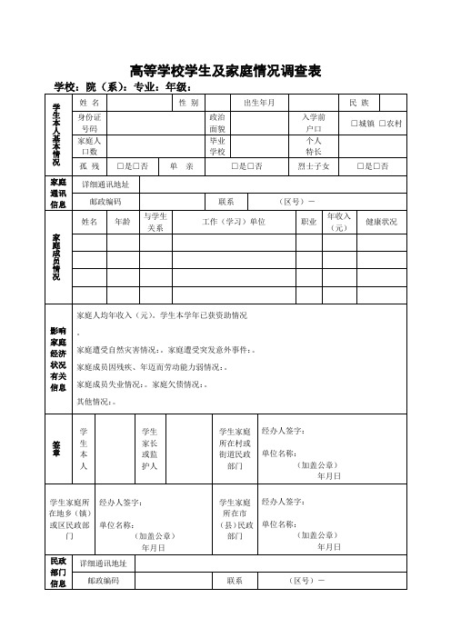 贫困生认定表格完整优秀版