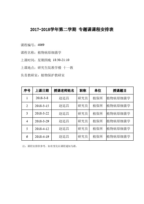 2017-2018学年第二学期专题课课程安排表