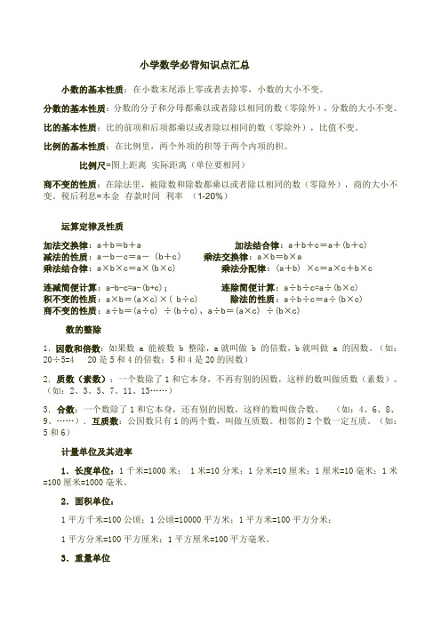 小学数学必背知识点汇总简