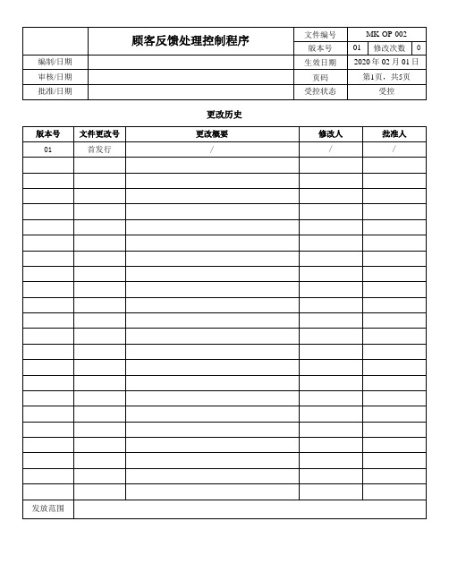 ISO13485-2016顾客反馈处理控制程序