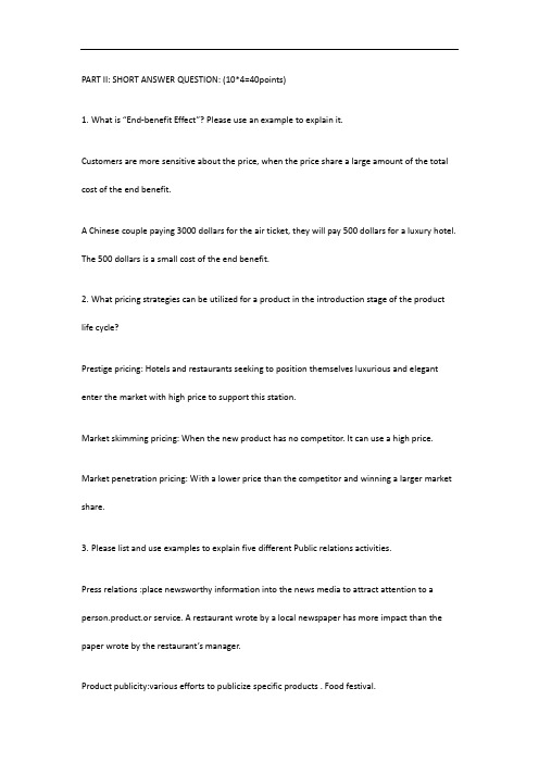 hospitality marketing 3503 – Quiz 3