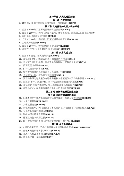 初三历史知识点(书本标注页数)