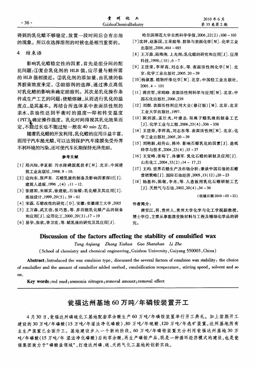瓮福达州基地60万吨／年磷铵装置开工