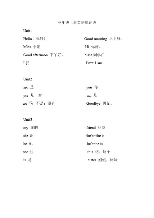 (完整版)苏教版三年级上册英语单词