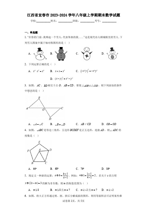 江西省宜春市2023-2024学年八年级上学期期末数学试题